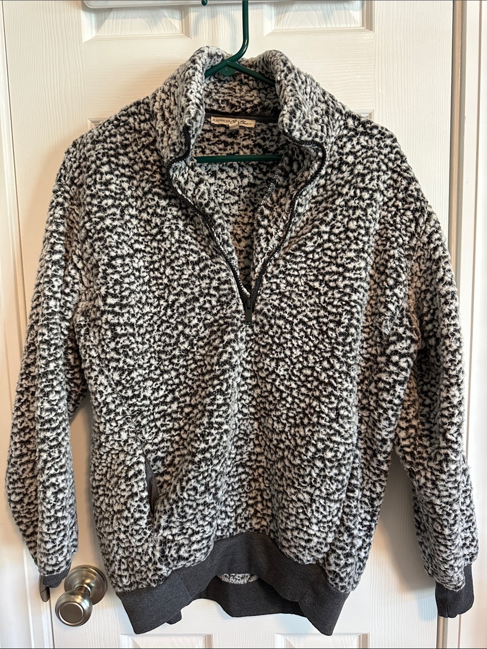 Express Gray and White Sherpa Half-Zip Sweater XS